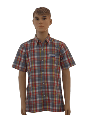 Boys Grey with Maroon Checked Half Shirt (Grade: 6-10)