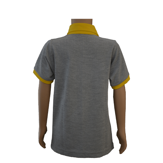 Unisex Grey with Yellow Collar Polo Neck T-shirt (From 3rd To 10th Grade) - Image 4