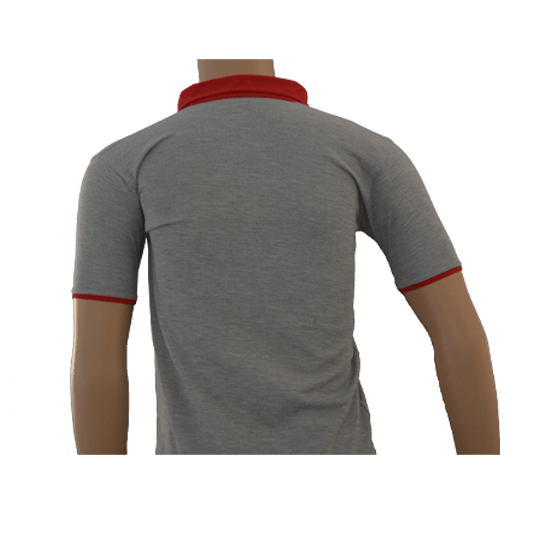 Unisex Grey with Red Collar Polo Neck T-shirt (From 3rd To 10th Grade) - Image 2