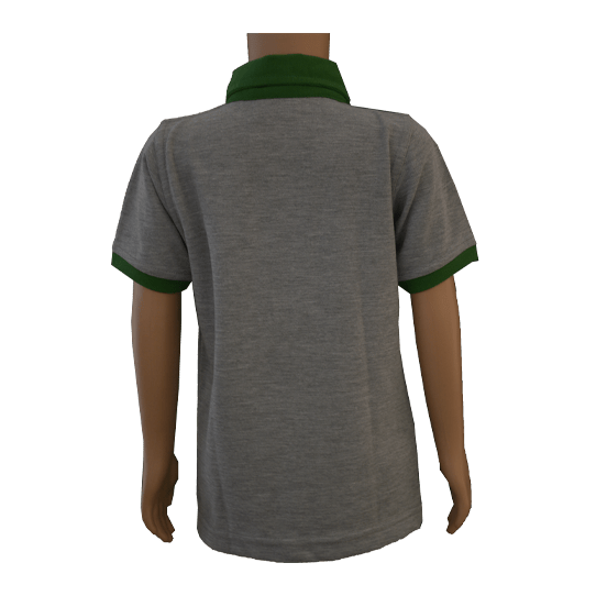 Unisex Grey with Green Collar Polo Neck T-shirt (From 3rd To 10th Grade) - Image 4