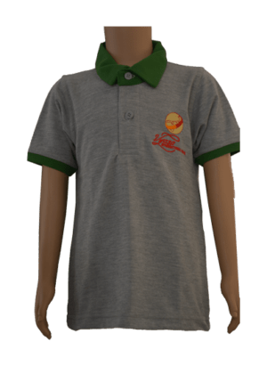 Unisex Grey with Green Collar Polo Neck T-shirt (From 3rd To 10th Grade)