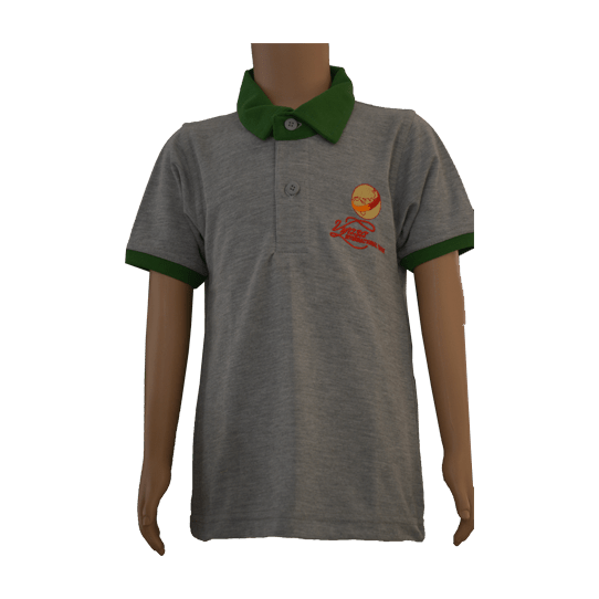 Unisex Grey with Green Collar Polo Neck T-shirt (From 3rd To 10th Grade)