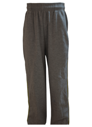 Unisex Grey with Yellow Side Line Track Pants (From 3rd To 10th Grade)