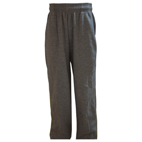 Unisex Grey with Yellow Side Line Track Pants (From 3rd To 10th Grade)