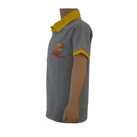 Unisex Grey with Yellow Collar Polo Neck T-shirt (From 3rd To 10th Grade) - Image 2