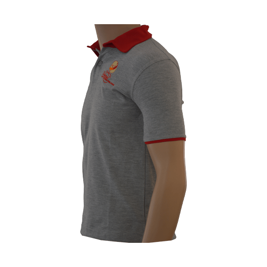 Unisex Grey with Red Collar Polo Neck T-shirt (From 3rd To 10th Grade) - Image 4
