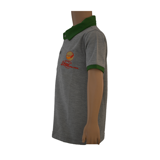 Unisex Grey with Green Collar Polo Neck T-shirt (From 3rd To 10th Grade) - Image 2