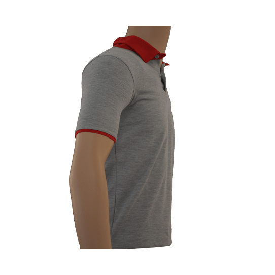 Unisex Grey with Red Collar Polo Neck T-shirt (From 3rd To 10th Grade) - Image 3