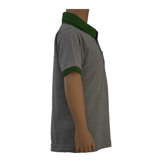 Unisex Grey with Green Collar Polo Neck T-shirt (From 3rd To 10th Grade) - Image 3