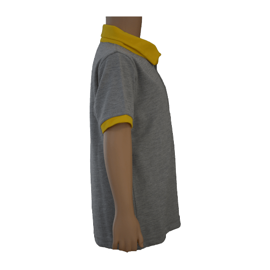 Unisex Grey with Yellow Collar Polo Neck T-shirt (From 3rd To 10th Grade) - Image 3